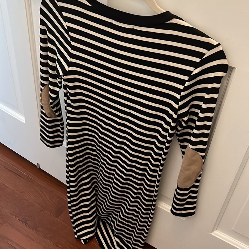 Womens black and white striped body con dress with arm patches S - Picture 2 of 2